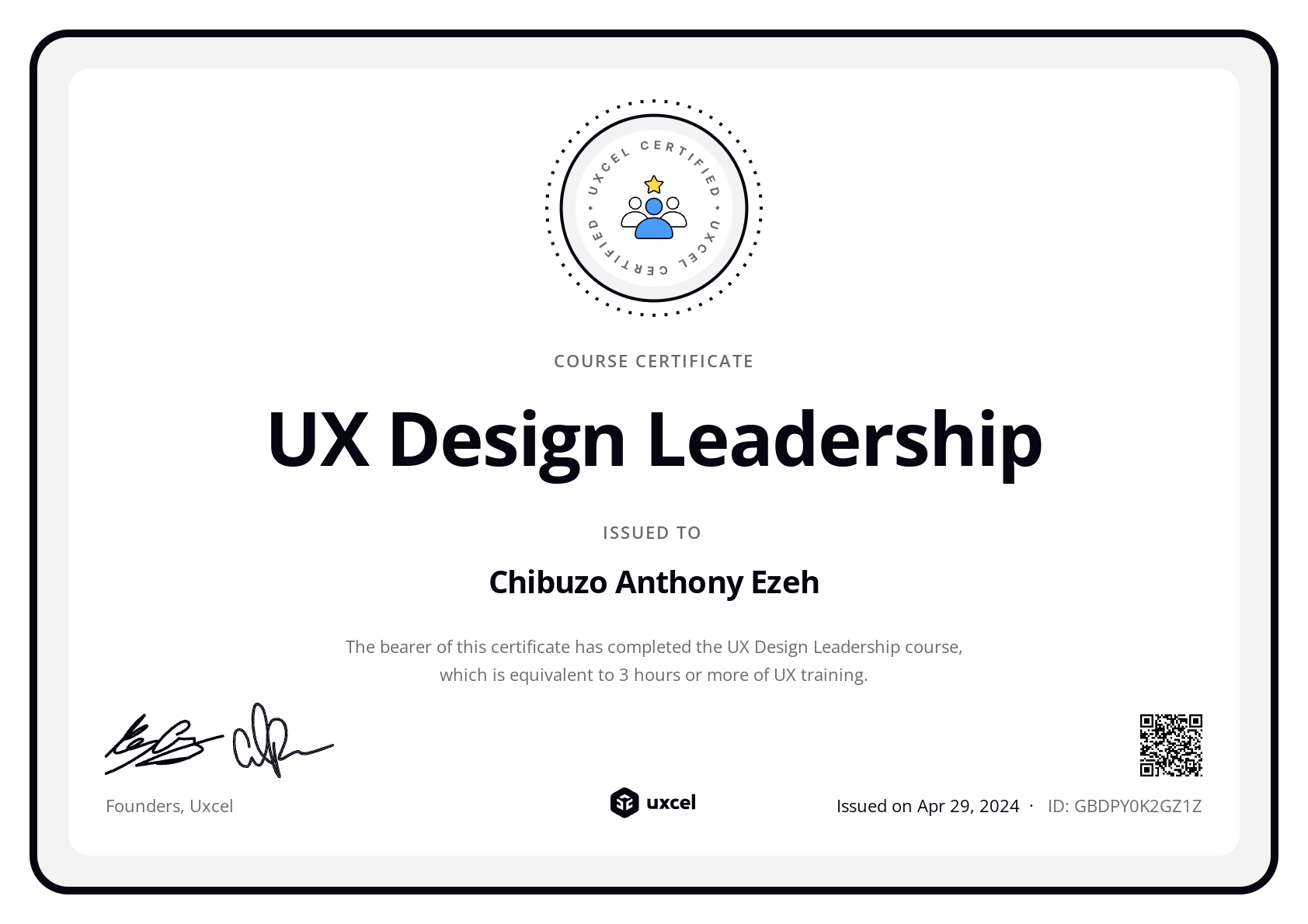 Chibuzo Anthony's certificate